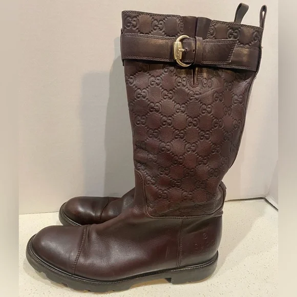 Gucci Monogram Leather Boots